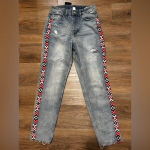 H&M Divided Booty Fit Jeans Size 6 Tribal Side Stripe Raw Hem New With Tags